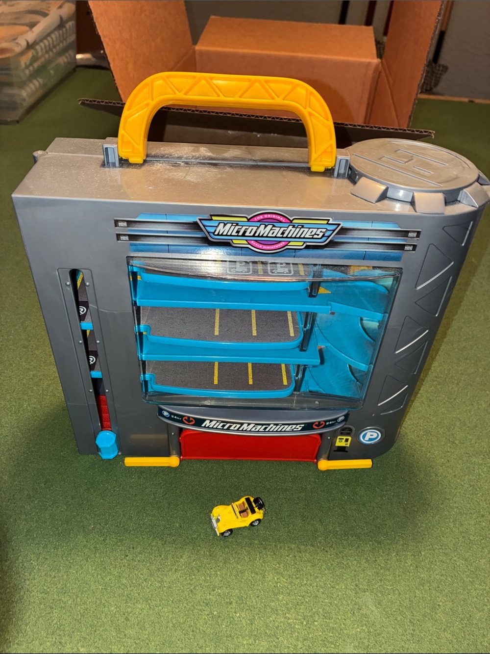 Micro Machines Playset with Yellow Handle and Blue Ramps